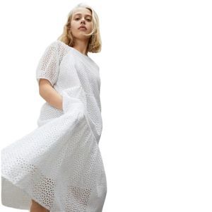 New!! EVERLANE NWT Tiered Eyelet Puff Sleeve Dress sz S in white